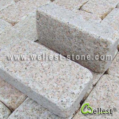 G682 Sunset Yellow Granite Cube Stone Top Surface  Flamed Other Side Saw Cut and Tumble (CS016)