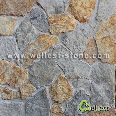 LS-100+101 Yellow and Light Grey Green Limestone Loose Stone Tumbled Random Tile