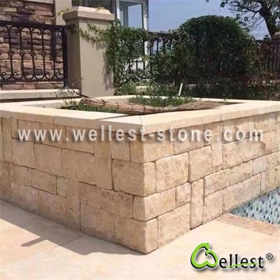 L727 yellow beige limestone brick block for retaining wall
