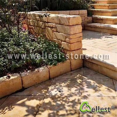 L727 yellow beige limestone thick brick block for garden wall