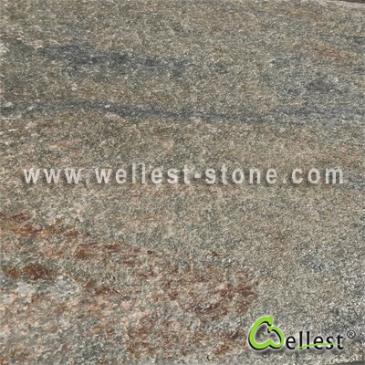 Q025 Rustic Yellow Brown Quartzite Flamed Tile