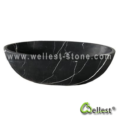 M501 Black Marquina Marble Stone Freestanding Bathtub (With Less White Veins)