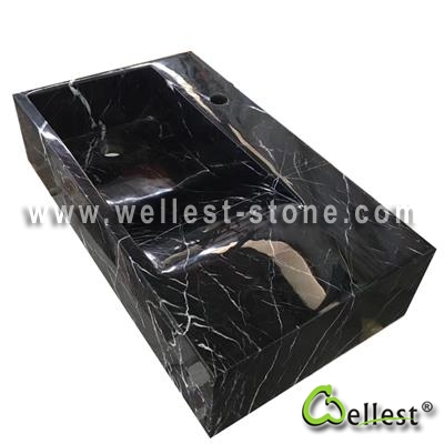 M501 Nero Marquina black marble double sink solid bathroom sink