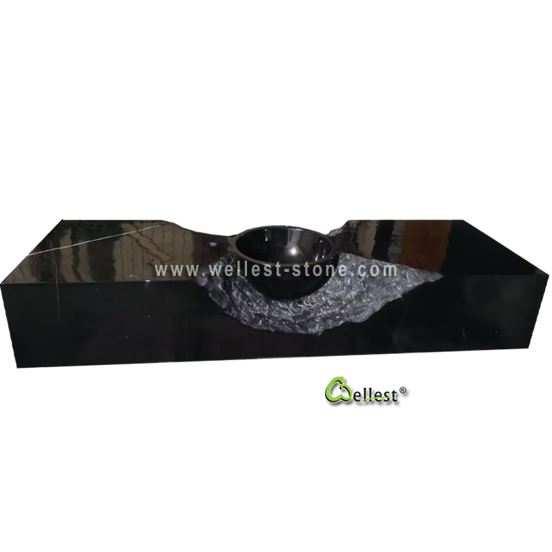 M501 Nero Marquina black marble special solid integrated sink