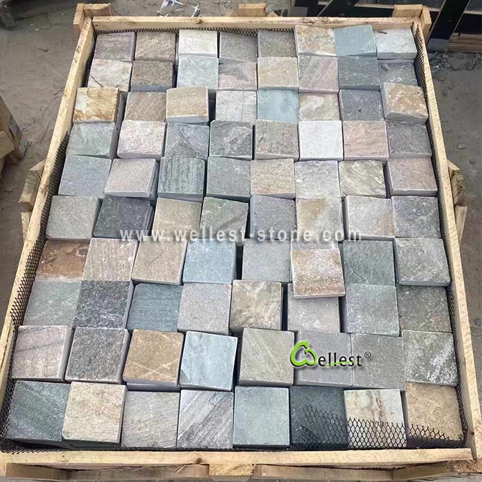 S014 Yellow wood Slate cobble stone