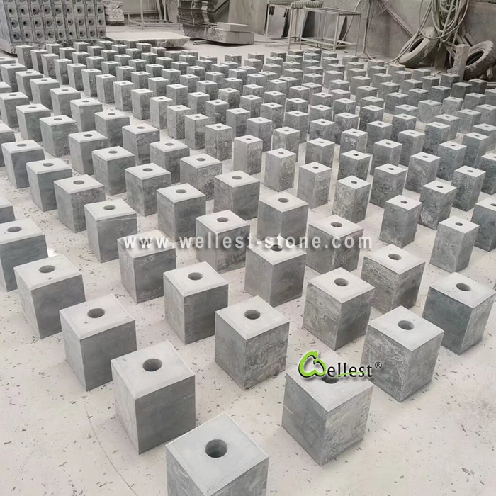 L828  Natural Limestone Square Stone Base with Central Hole for Garden Patio 
