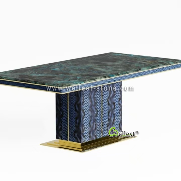 Luxury Natural Stone Long Dining Table | Custom Extra Large Marble Table for Villa Hotel Project