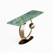 Luxury Green Marble Console Table Modern Entrance Furniture with Gold Metal Base for Villa Hotel Int