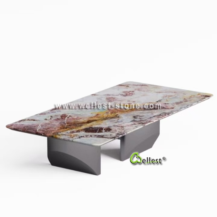 Custom Made Luxury Marble Coffee Table Exotic Stone Top with Modern Base Design