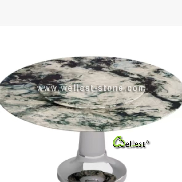 Custom Made Luxury Stone Dining Table Round Marble Top with Modern Base Design