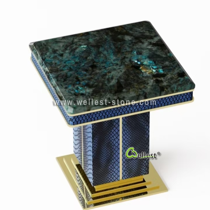 Luxury Natural Stone Side Table Modern Marble Accent Table with Gold Metal Base for Villa Hotel Livi