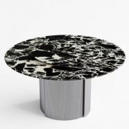 Luxury Bulgari Black Stone Round Dining Table | Custom Exotic Natural Stone Furniture